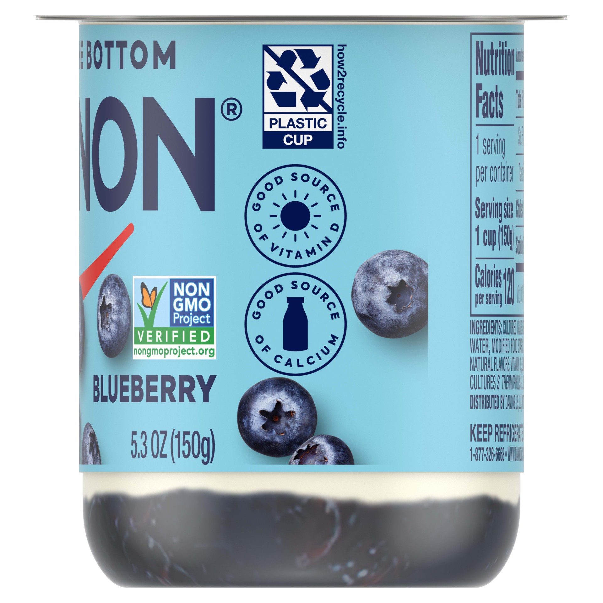 slide 4 of 5, Dannon Fruit on the Bottom Blueberry Low Fat Yogurt, Gluten Free Snacks with Real Blueberry Pieces, Good Source of Calcium and Vitamin D, 5.3 OZ Yogurt Container, 5.3 oz