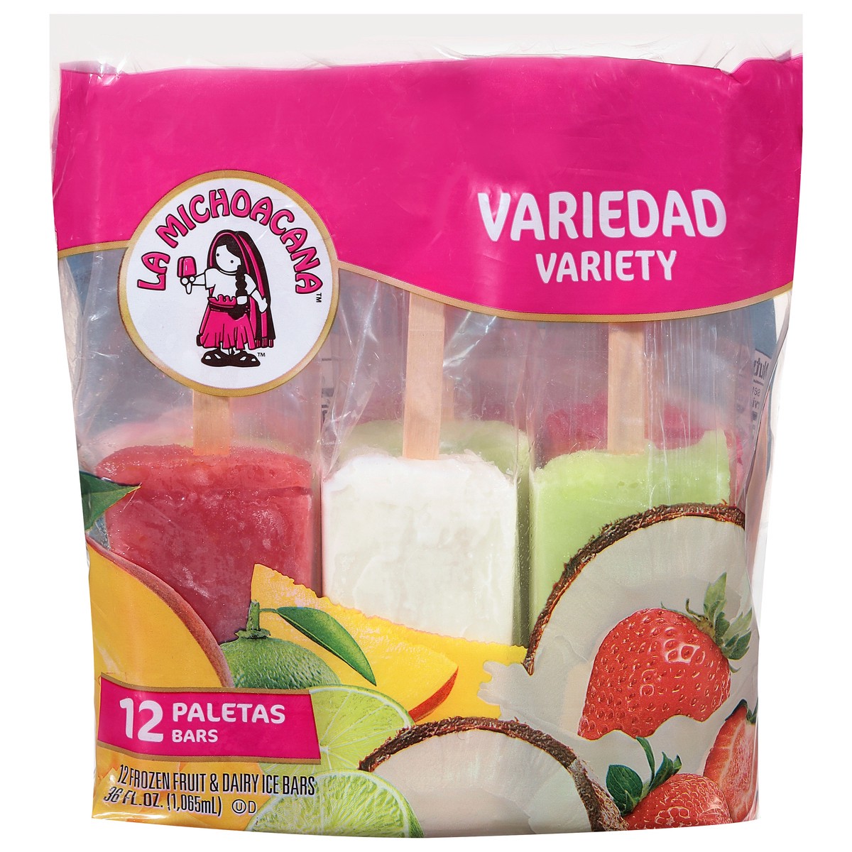 slide 1 of 9, La Michoacana Frozen Fruit & Dairy Ice Bars Variety 12 ea, 12 ct