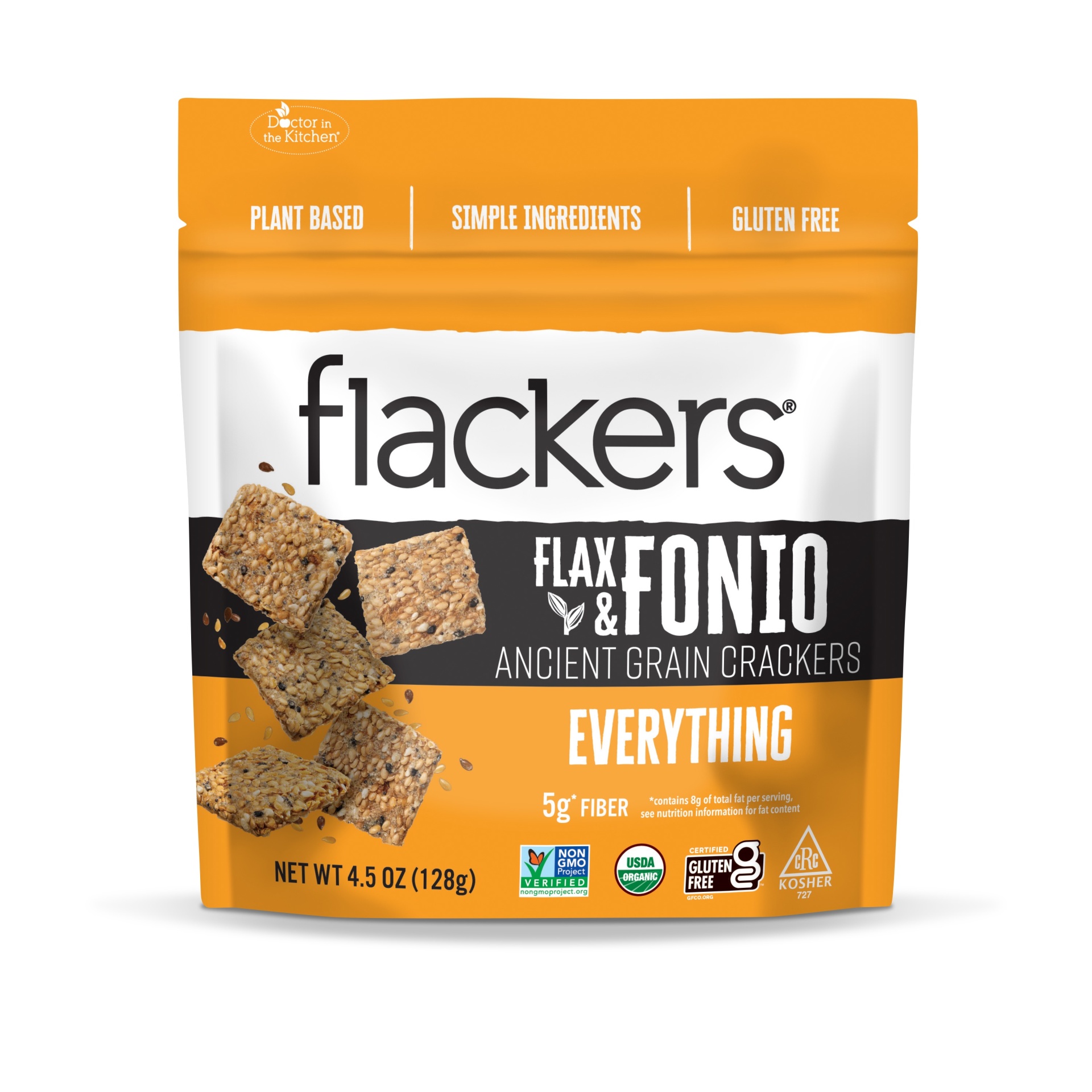 slide 1 of 2, Flackers, Flax & Fonio Ancient Grain Crackers, Everything, 4.5 oz