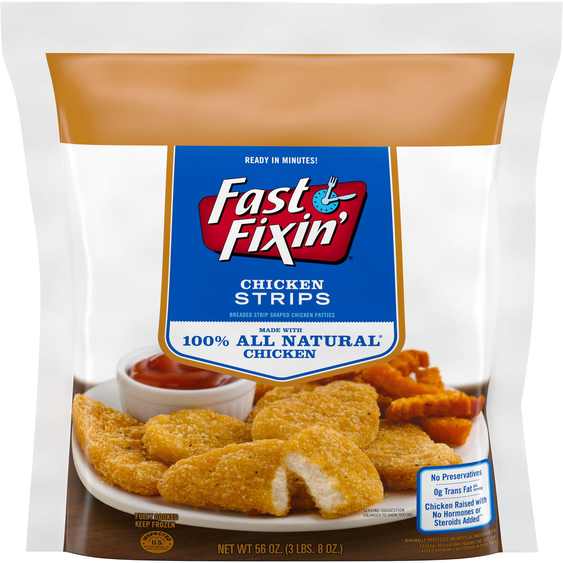 slide 1 of 5, Fast Fixin' Chicken Breast Strips, 56 oz (Frozen), 1.59 kg