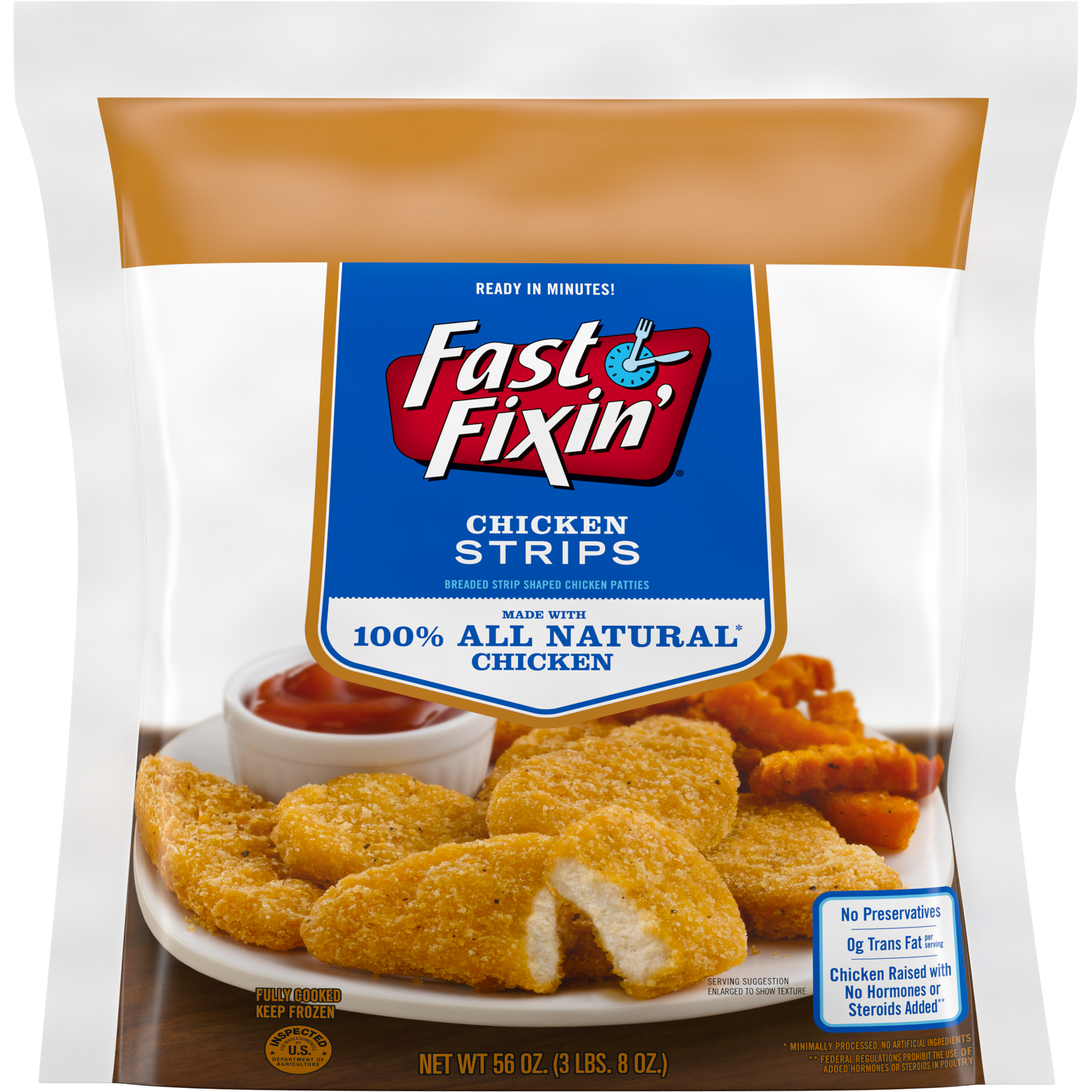 slide 1 of 5, Fast Fixin' Chicken Breast Strips, 56 oz (Frozen), 1.59 kg