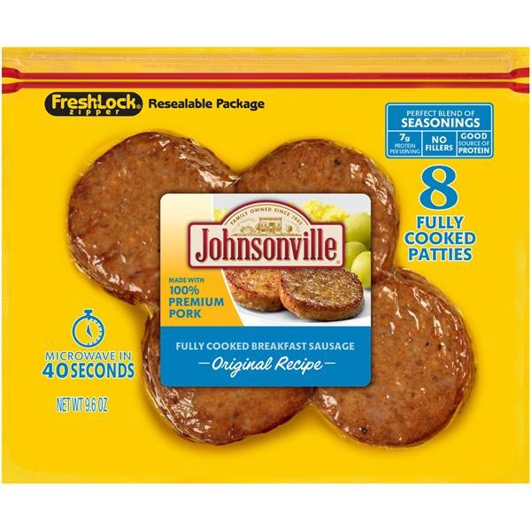 slide 1 of 5, Johnsonville Fully Cooked Original Sausage Patties, 8 ct; 9.6 oz