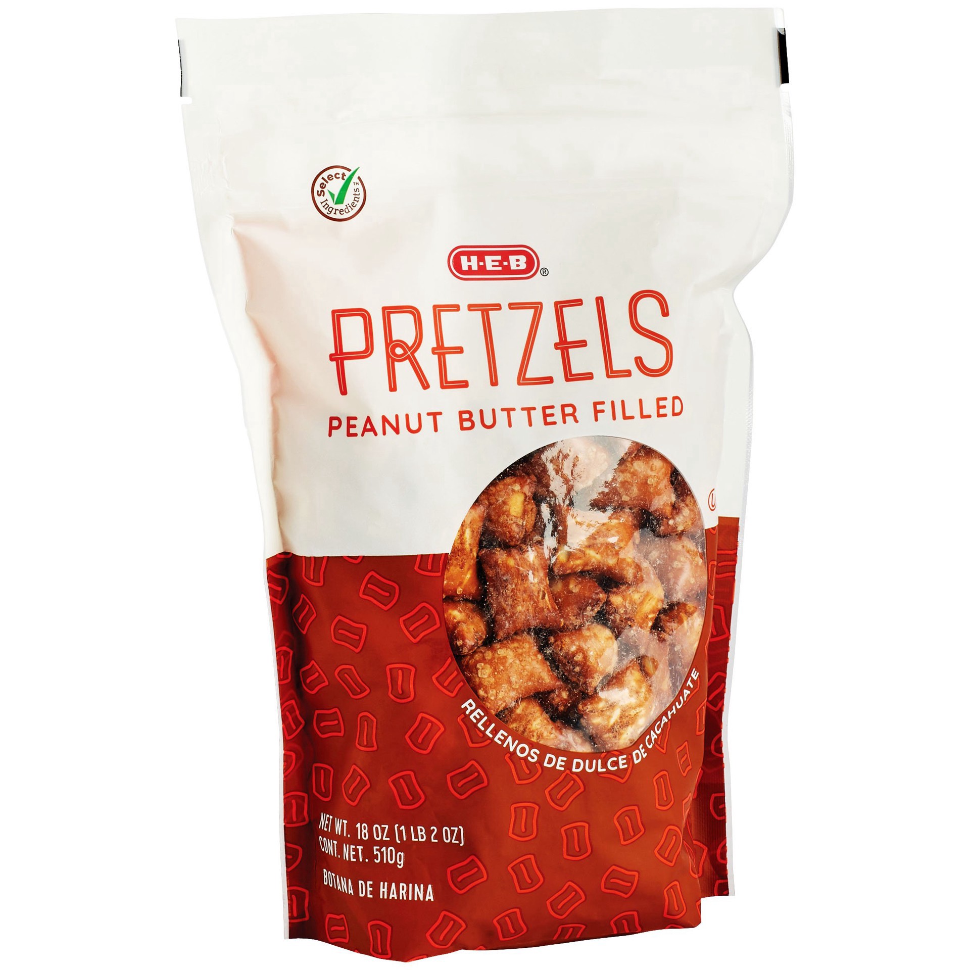 slide 1 of 1, H-E-B Peanut Butter Filled Pretzels, 18 oz