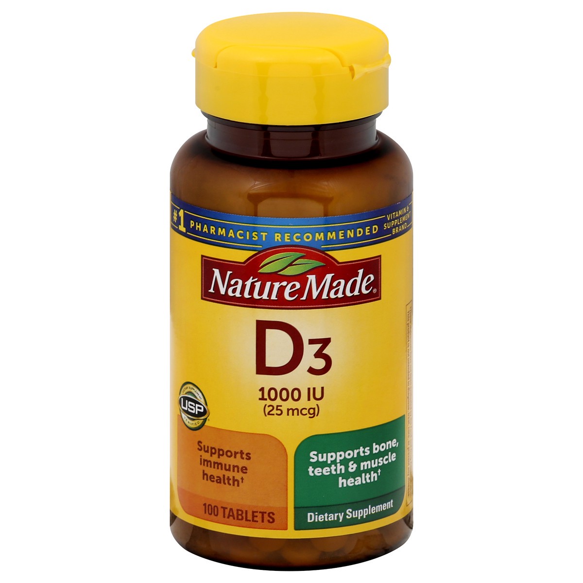 slide 4 of 12, Nature Made Vitamin D3 1000 IU (25 mcg), Dietary Supplement for Bone, Teeth, Muscle and Immune Health Support, 100 Tablets, 100 Day Supply, 100 ct