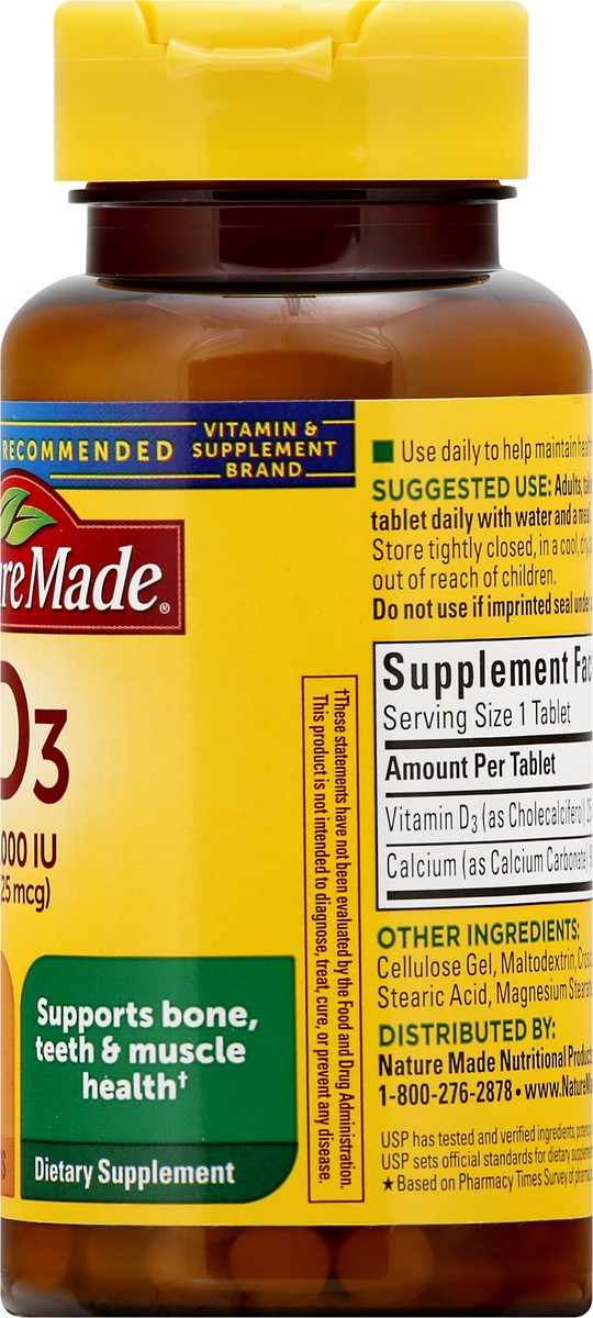 slide 6 of 12, Nature Made Vitamin D3 1000 IU (25 mcg), Dietary Supplement for Bone, Teeth, Muscle and Immune Health Support, 100 Tablets, 100 Day Supply, 100 ct