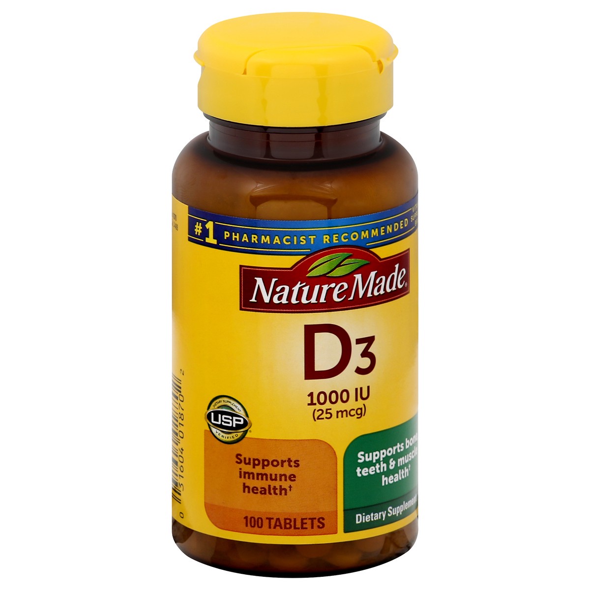 slide 7 of 12, Nature Made Vitamin D3 1000 IU (25 mcg), Dietary Supplement for Bone, Teeth, Muscle and Immune Health Support, 100 Tablets, 100 Day Supply, 100 ct