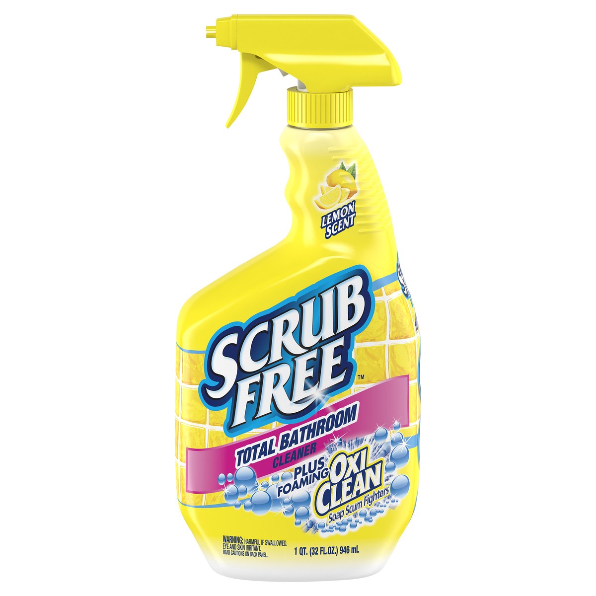 slide 1 of 1, Scrub Free Total Bathroom Cleaner with OxiClean, Lemon Scent, 32 fl oz, 1 qt
