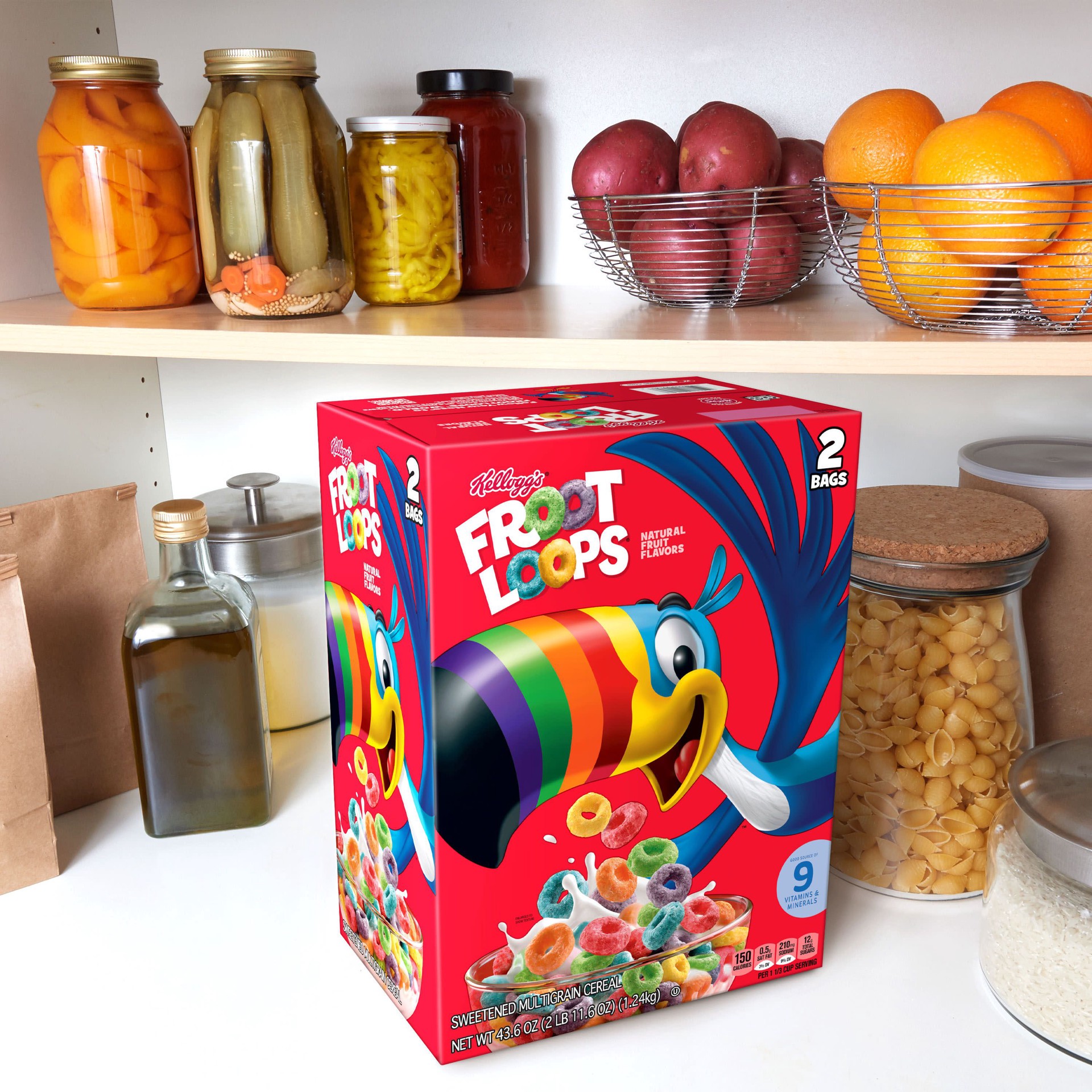 slide 3 of 5, Froot Loops Kellogg's Froot Loops Breakfast Cereal, Kids Cereal, Family Breakfast, Original, 43.6oz Box, 2 Bags, 43.6 oz