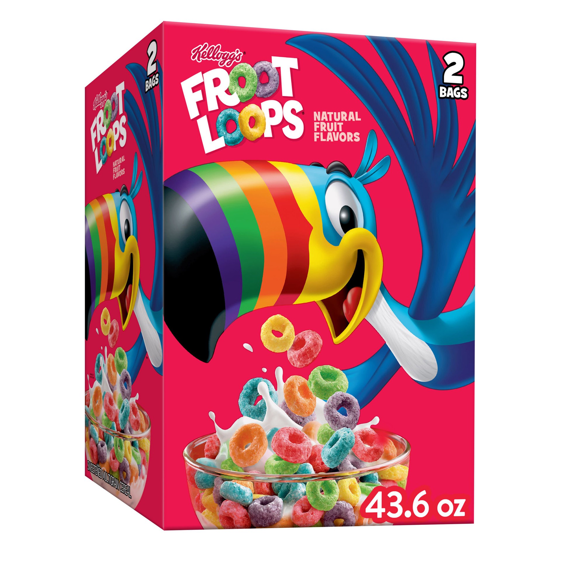 slide 1 of 5, Froot Loops Kellogg's Froot Loops Breakfast Cereal, Kids Cereal, Family Breakfast, Original, 43.6oz Box, 2 Bags, 43.6 oz