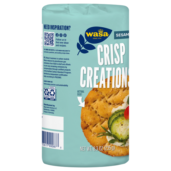 slide 1 of 1, Wasa Crisp Creations Sesame + Sea Salt Large Crackers 8.3 oz, 8.3 oz