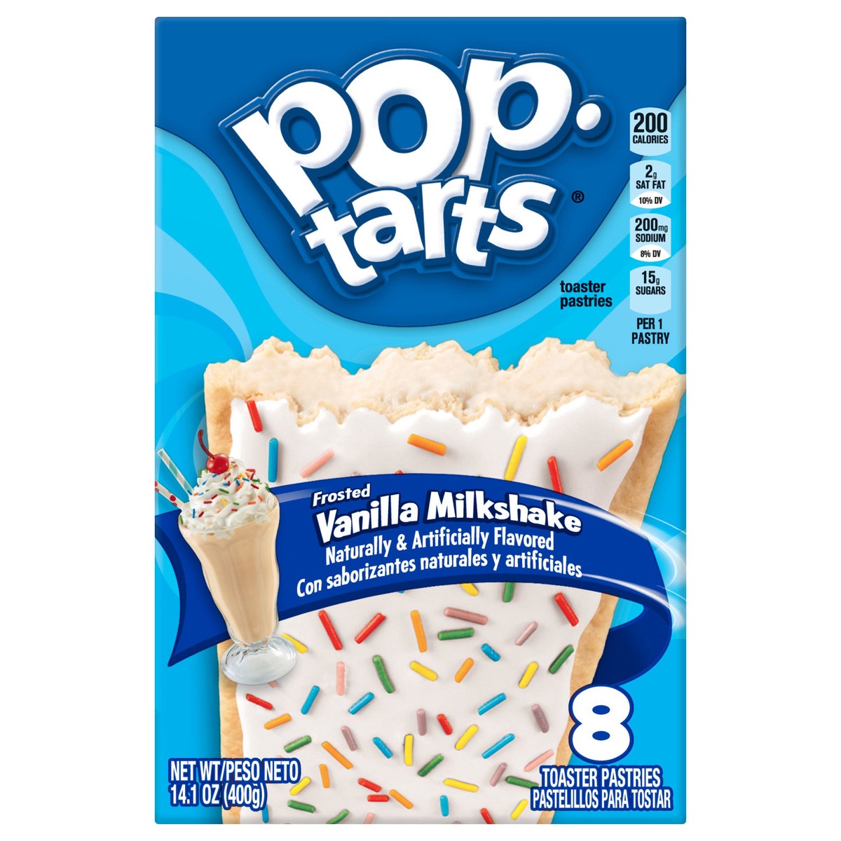 slide 1 of 8, Kellogg's Pop-Tarts Frosted Vanilla Milkshake Toaster Pastries, 8 ct; 14.1 oz