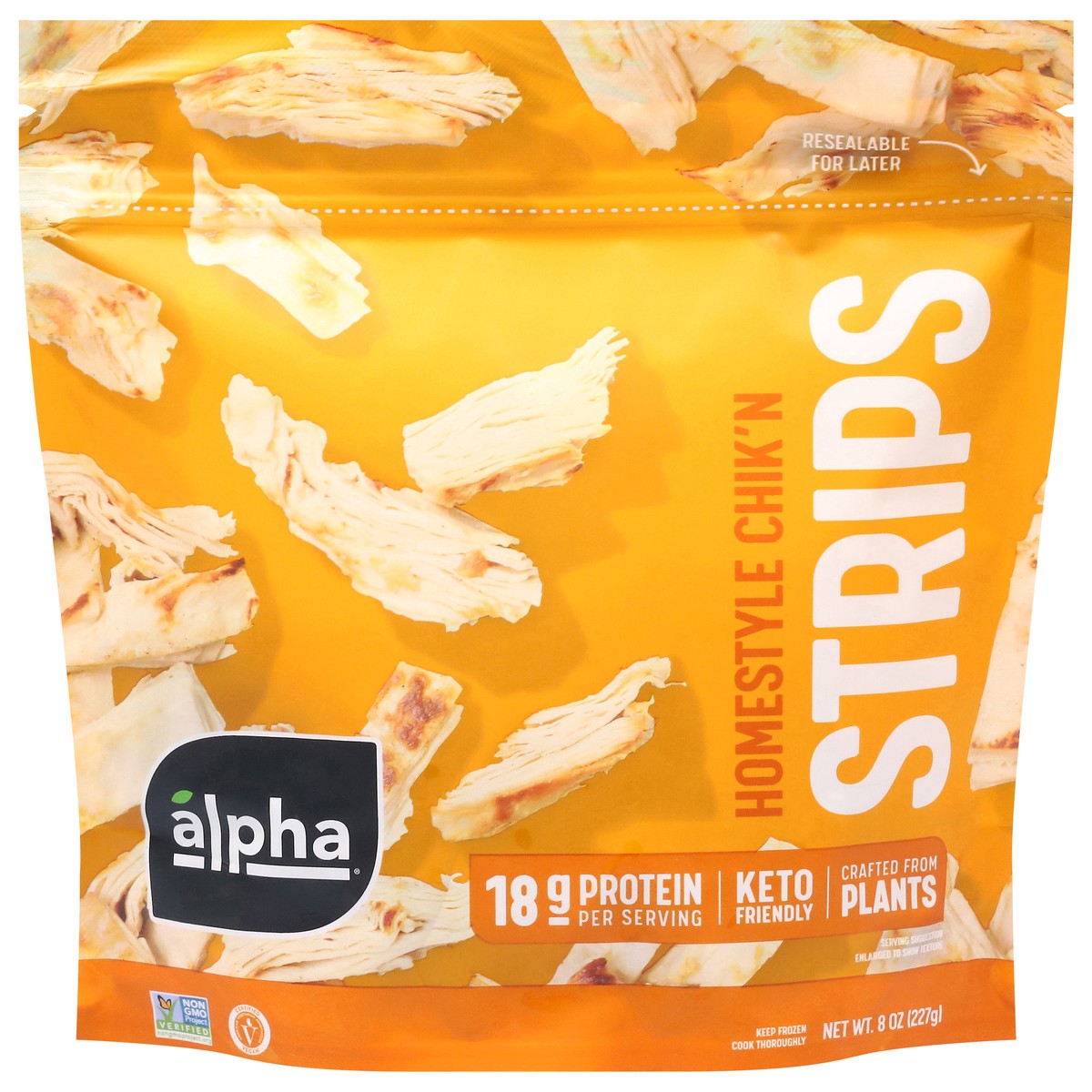 slide 1 of 1, Alpha Homestyle Chik'n Strips 8 oz, 8 oz