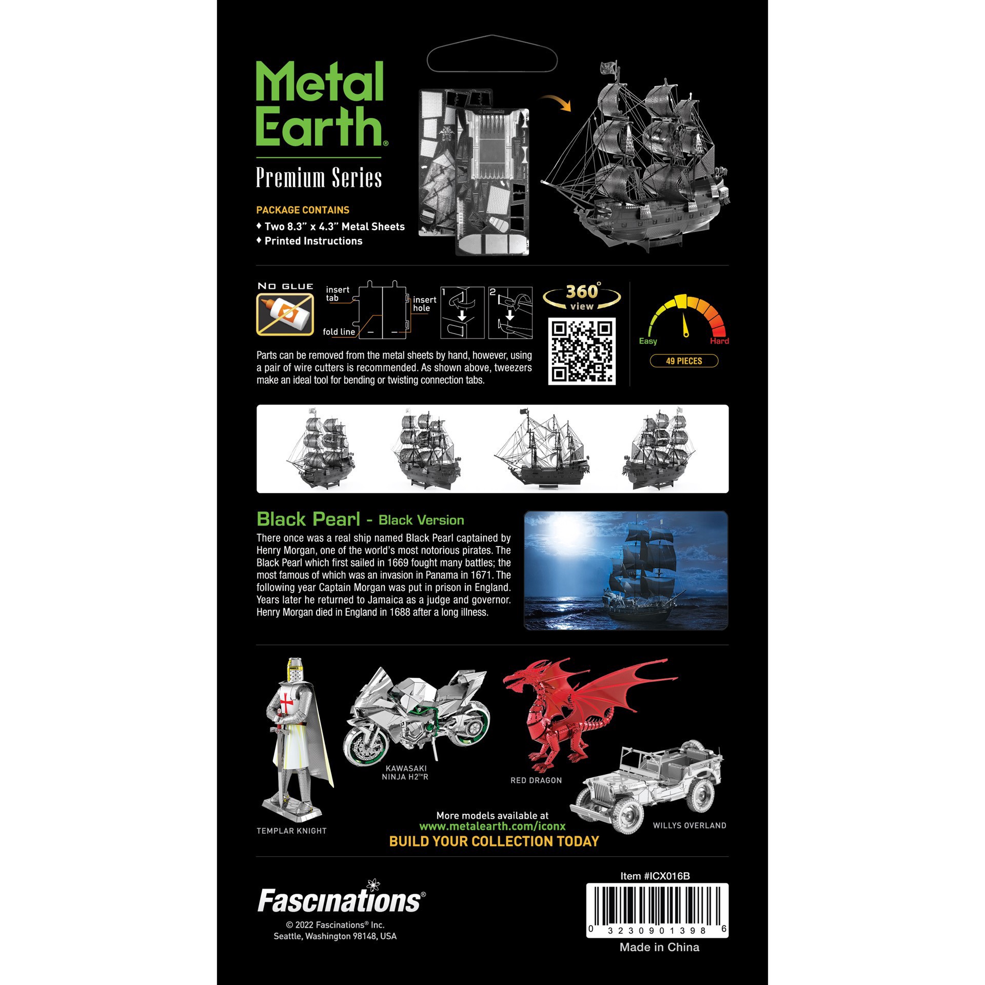 slide 5 of 9, Fascinations Metal Earth Premium Series Black Pearl Black Version Steel Model Kit, 5.75 in x 1.75 in x 4.5 in