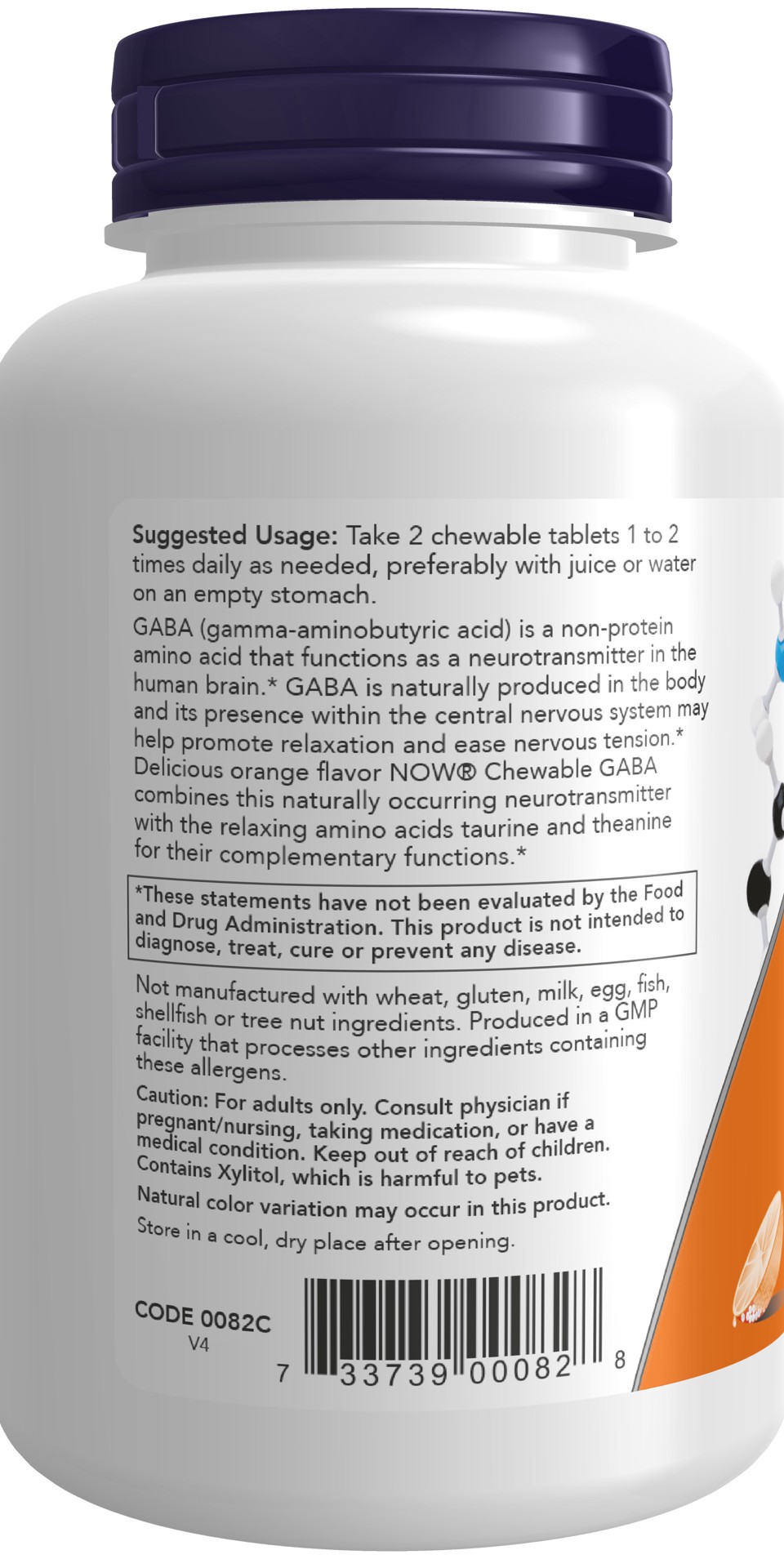 slide 2 of 4, NOW GABA Orange Flavor Chewable - 90 Chewables, 90 ct