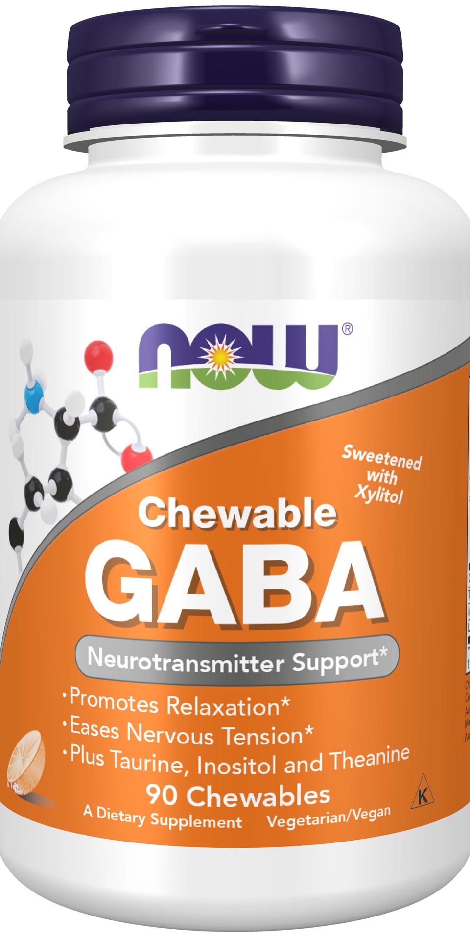 slide 1 of 4, NOW GABA Orange Flavor Chewable - 90 Chewables, 90 ct