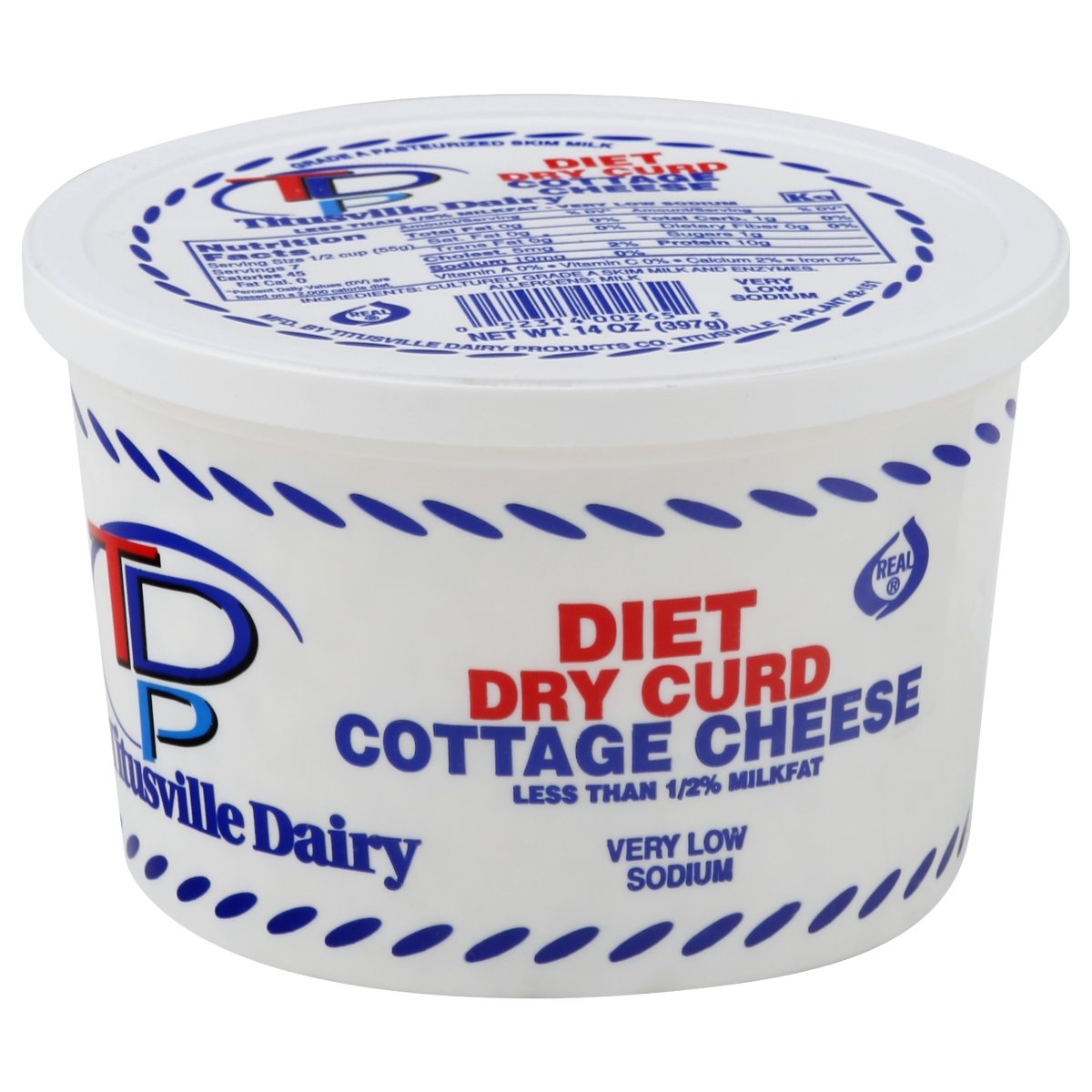 slide 1 of 1, Titusville Dairy Dry Curd Diet Cottage Cheese 14 oz, 1 ct