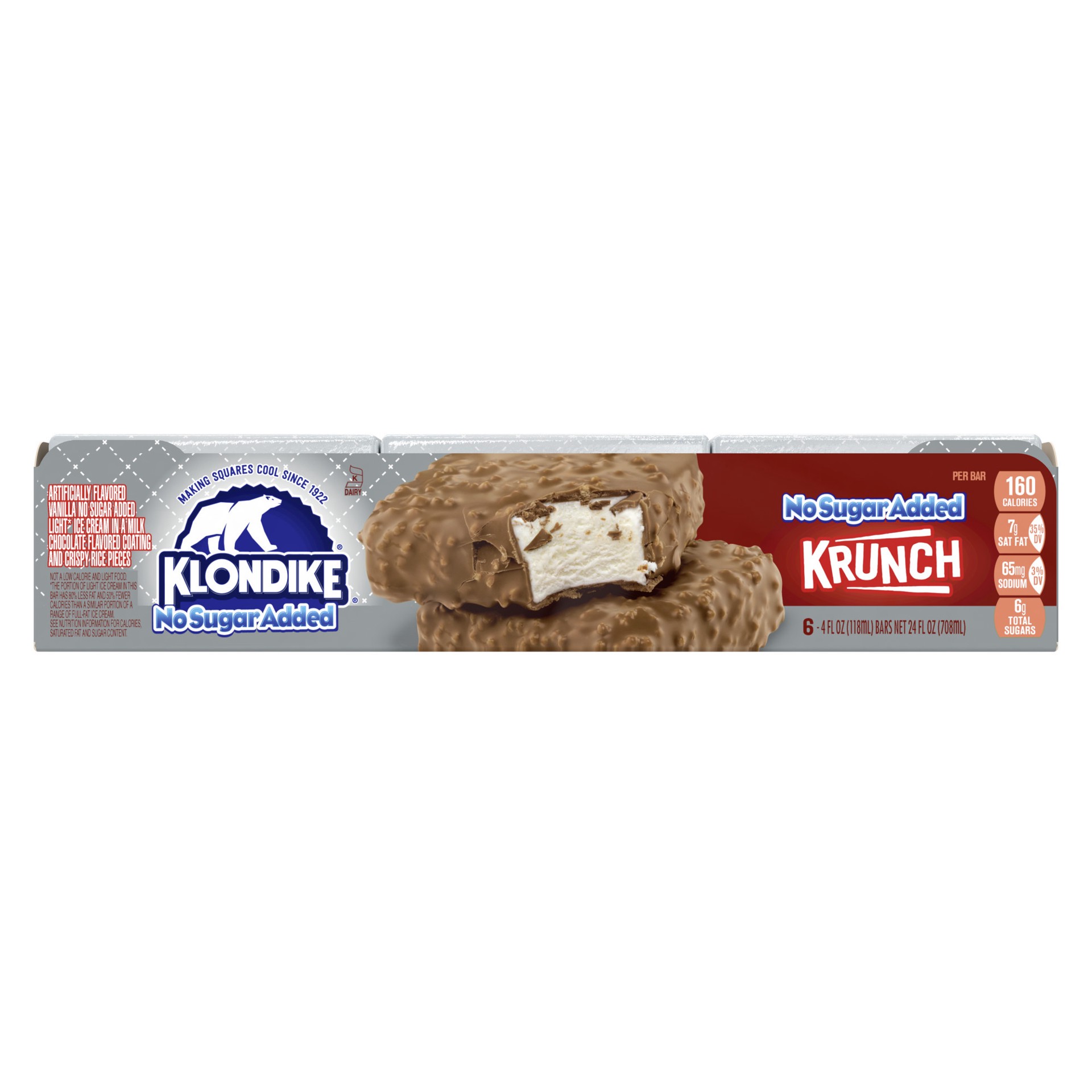 slide 5 of 7, Klondike Frozen Dairy Dessert Bars Krunch No Sugar Added, 4 fl oz, 6 Count, 6 ct