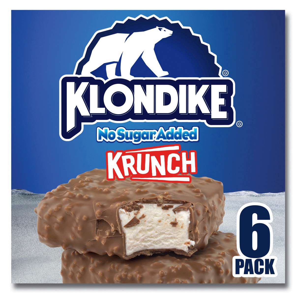 slide 1 of 7, Klondike Frozen Dairy Dessert Bars Krunch No Sugar Added, 4 fl oz, 6 Count, 6 ct