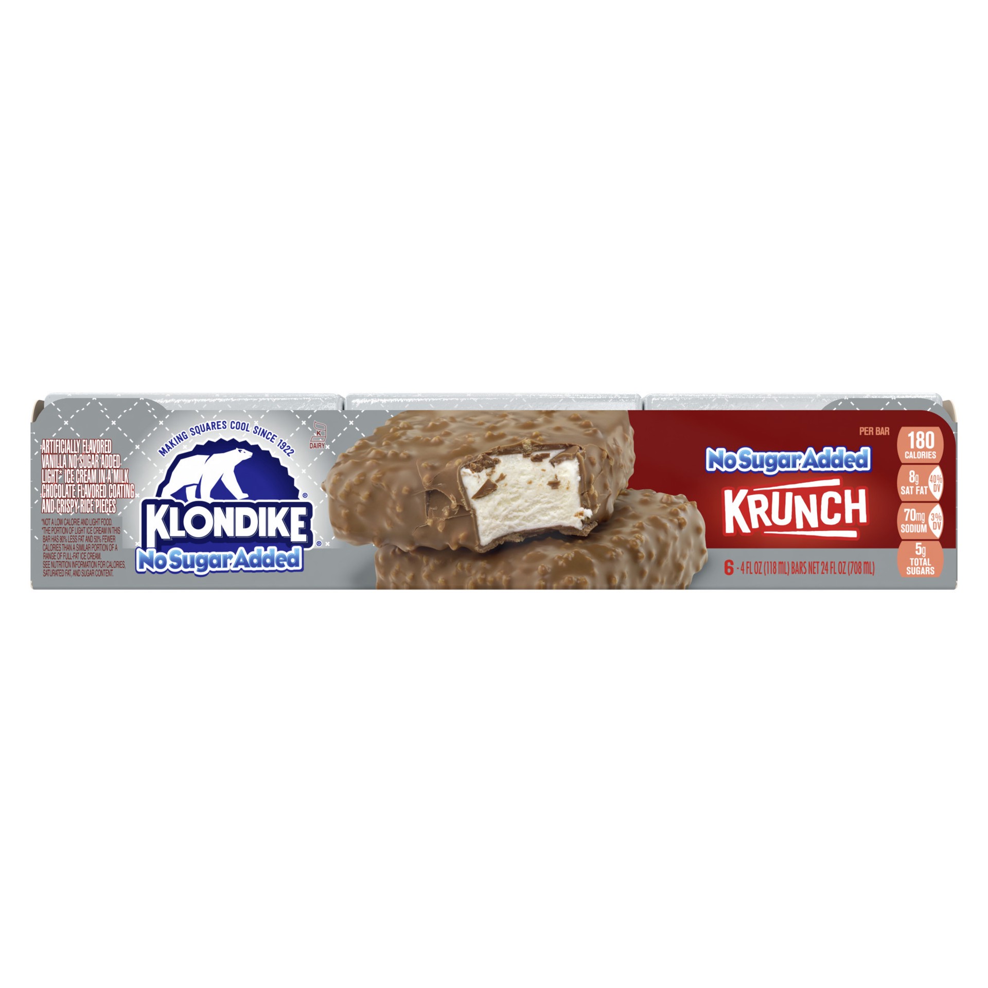 slide 6 of 7, Klondike Frozen Dairy Dessert Bars Krunch No Sugar Added, 4 fl oz, 6 Count, 6 ct