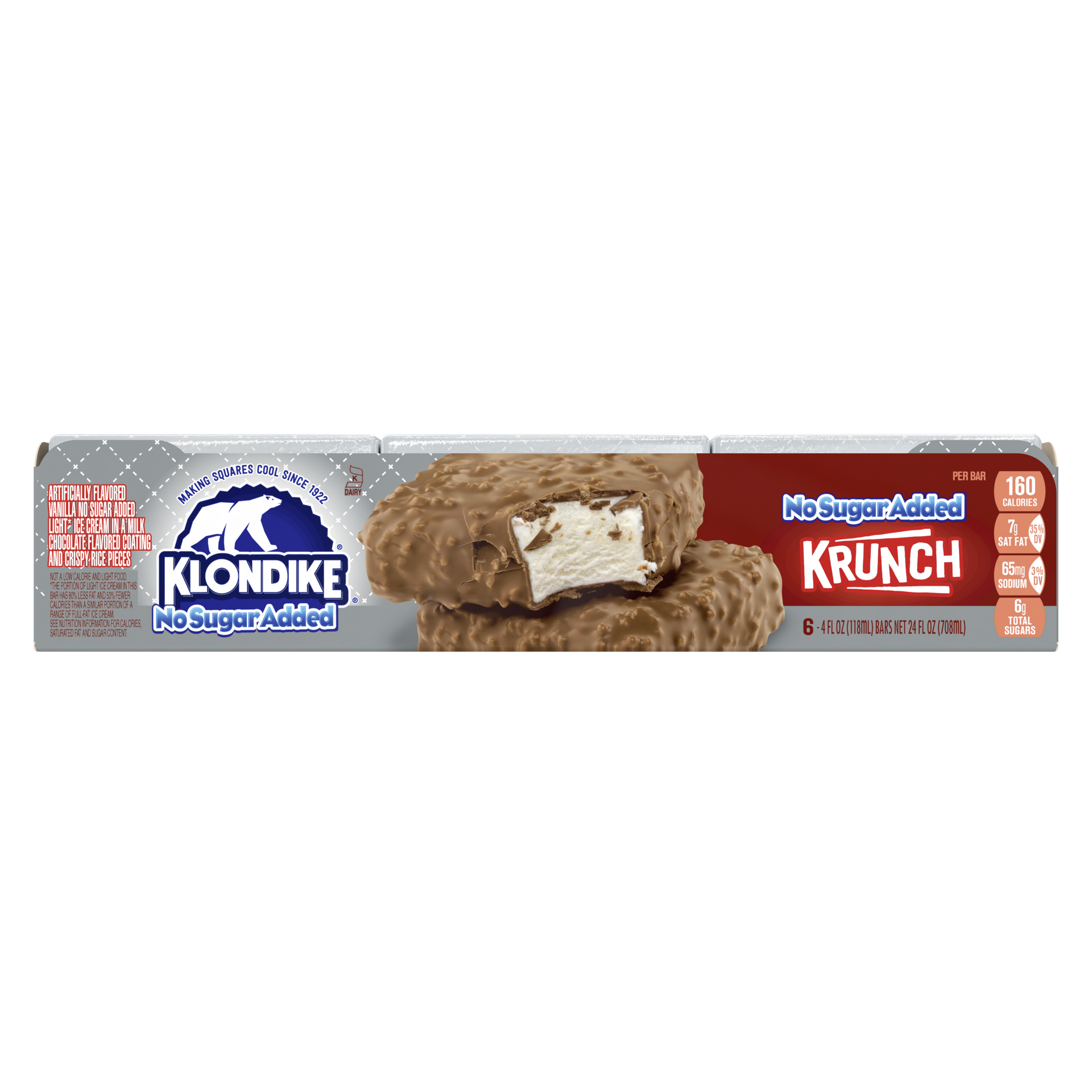 slide 7 of 7, Klondike Frozen Dairy Dessert Bars Krunch No Sugar Added, 4 fl oz, 6 Count, 6 ct