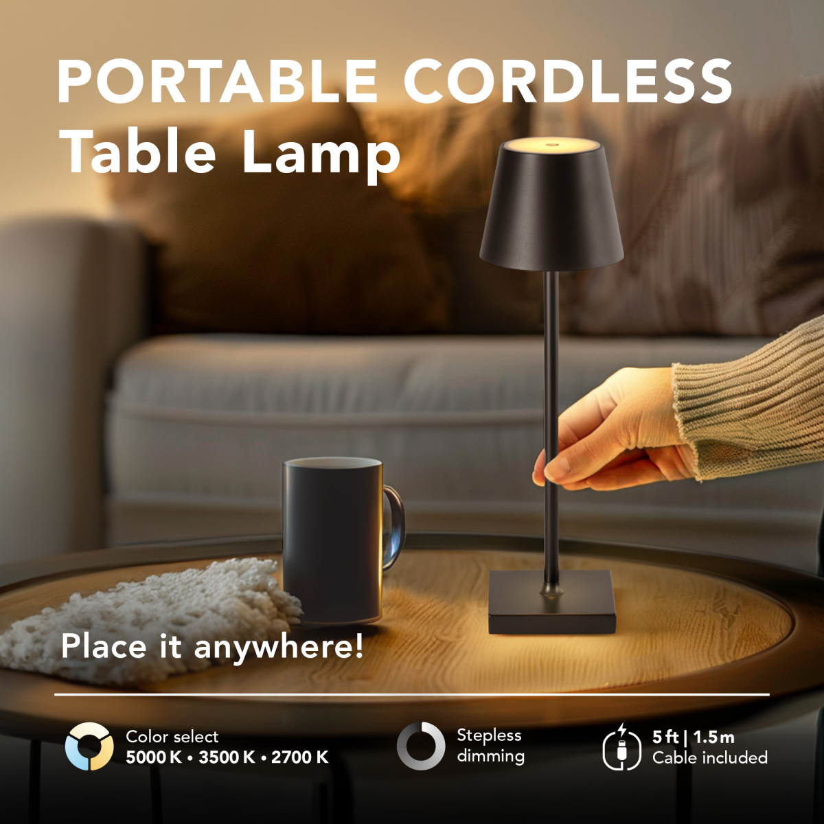 slide 2 of 3, Globe 15" Led Matte Black Dimmable, 15 in