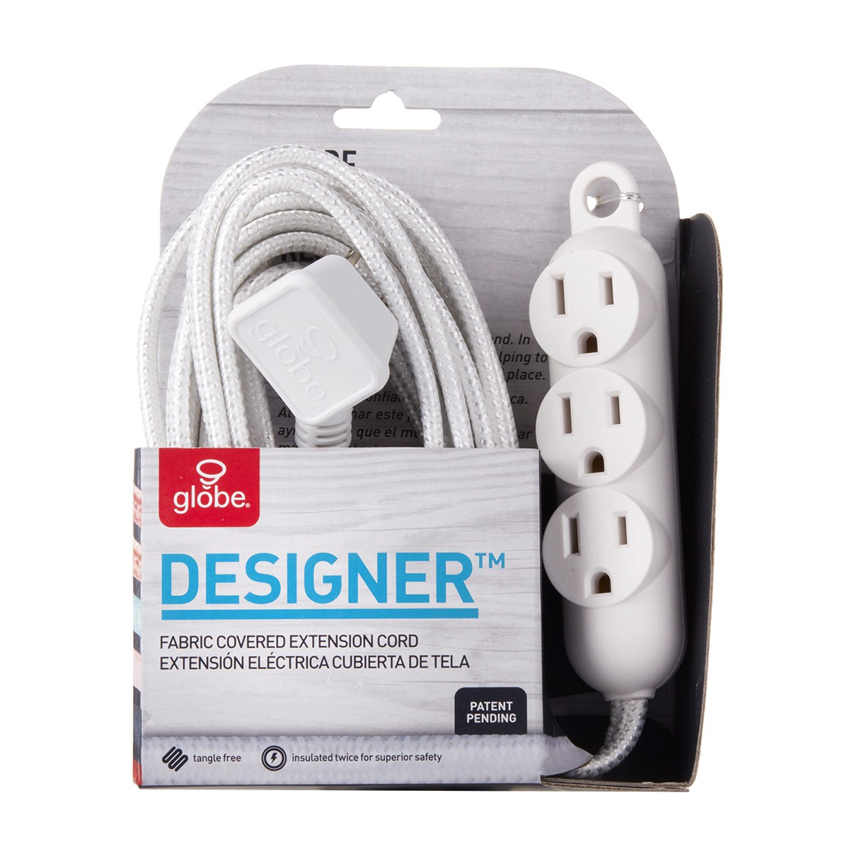 slide 2 of 2, Globe Designer Cord 3 Outlet White, 12 ft