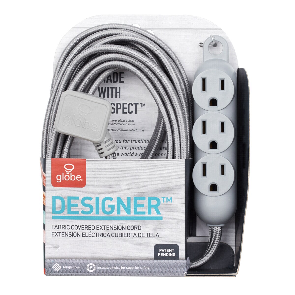 slide 2 of 2, Globe Designer Cord 3 Outlet Metallic Grey, 12 ft
