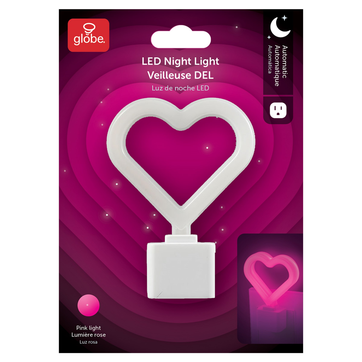 slide 2 of 3, Globe Electric LED Heart Neon NL Pink Light Auto on/off PDQ 6 units, 1 ct