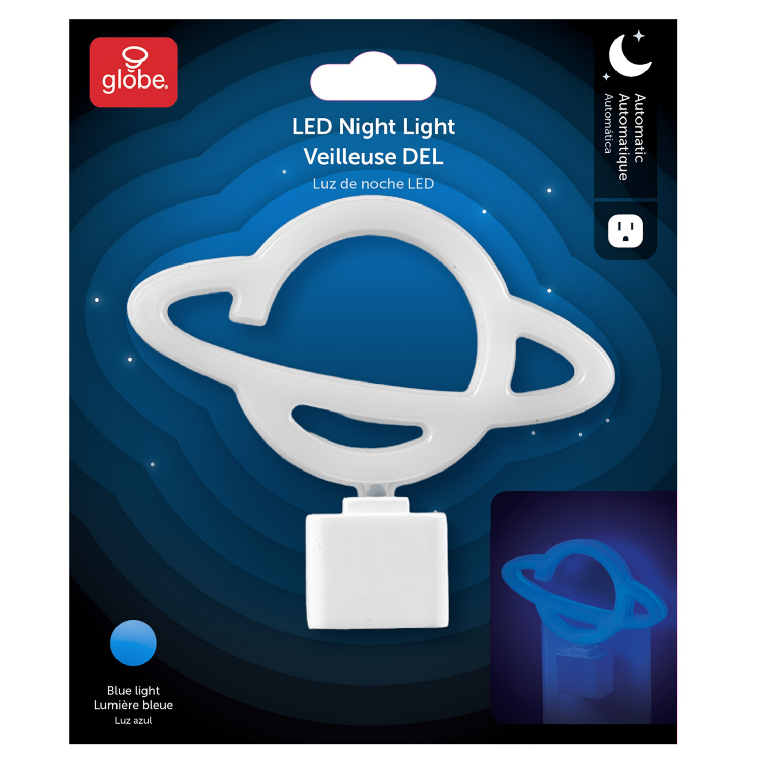 slide 2 of 3, Globe Electric LED Planet Neon NL Blue Light Auto on/off PDQ 6 units, 1 ct