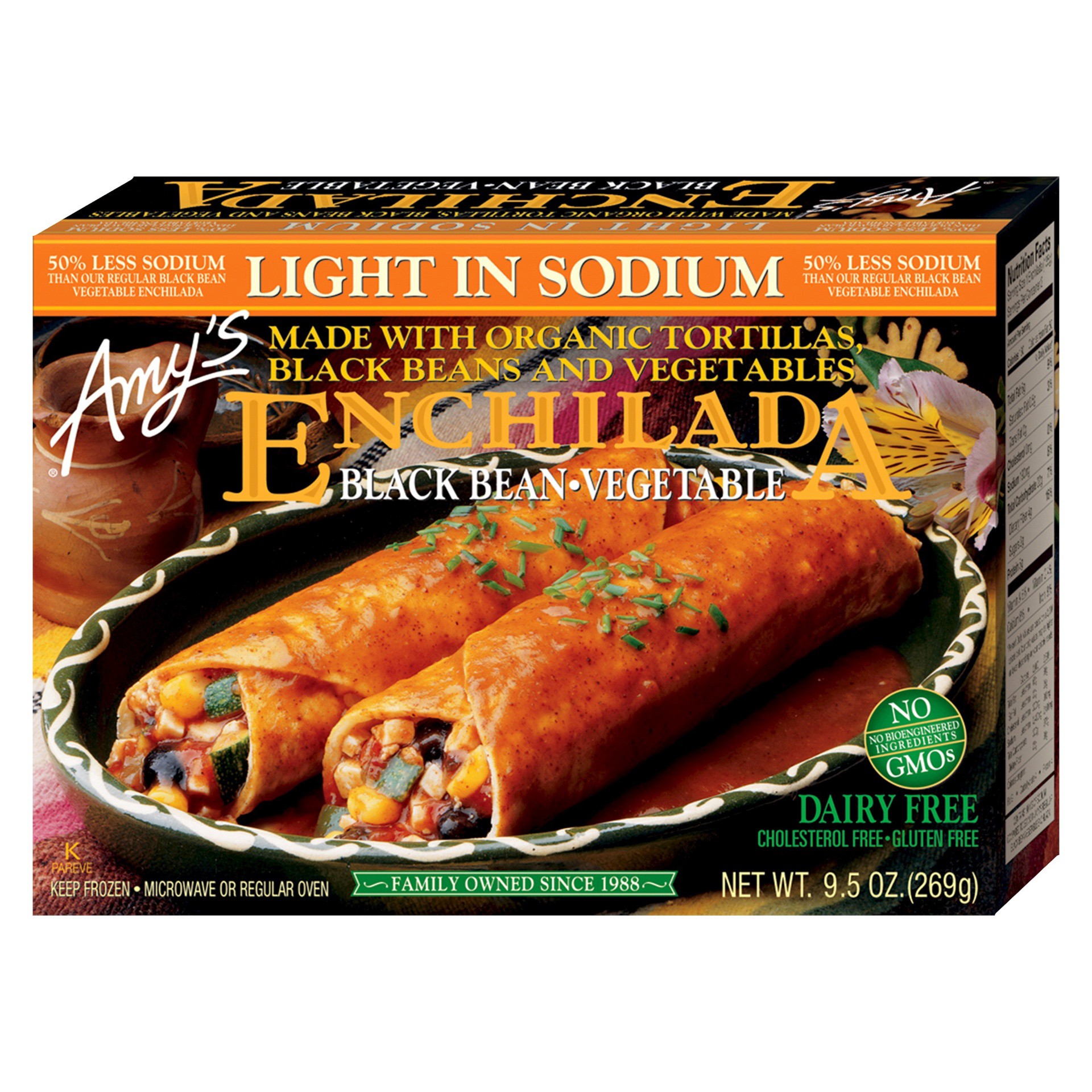 slide 1 of 2, Amy's Light In Sodium Black Bean Vegetable Enchilada Entree, 9.5 oz