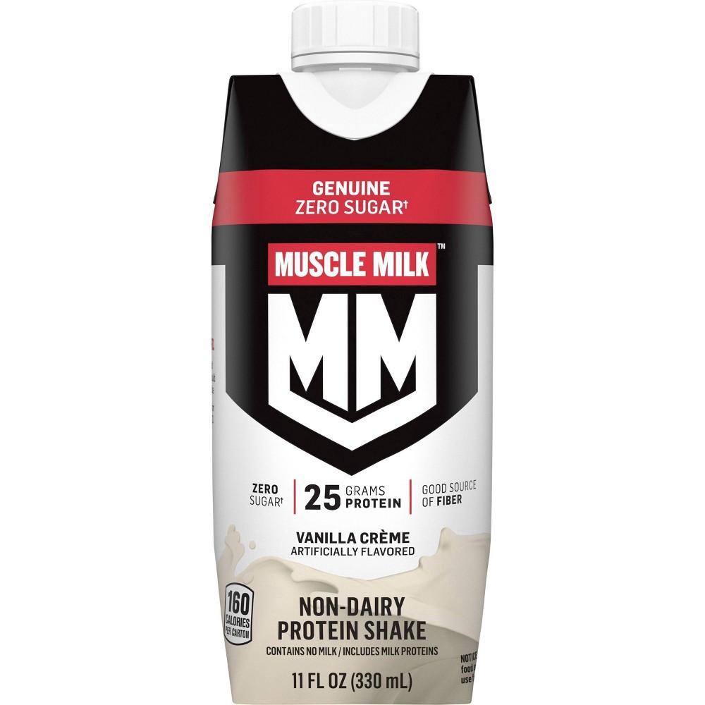 slide 6 of 9, Muscle Milk Geuine Zero Sugar Vanilla Creme Non-Dairy Protein Shakes, 44 oz