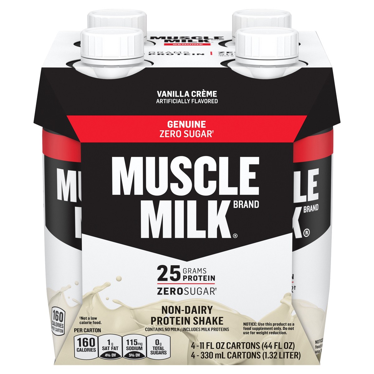 slide 1 of 9, Muscle Milk Geuine Zero Sugar Vanilla Creme Non-Dairy Protein Shakes, 44 oz
