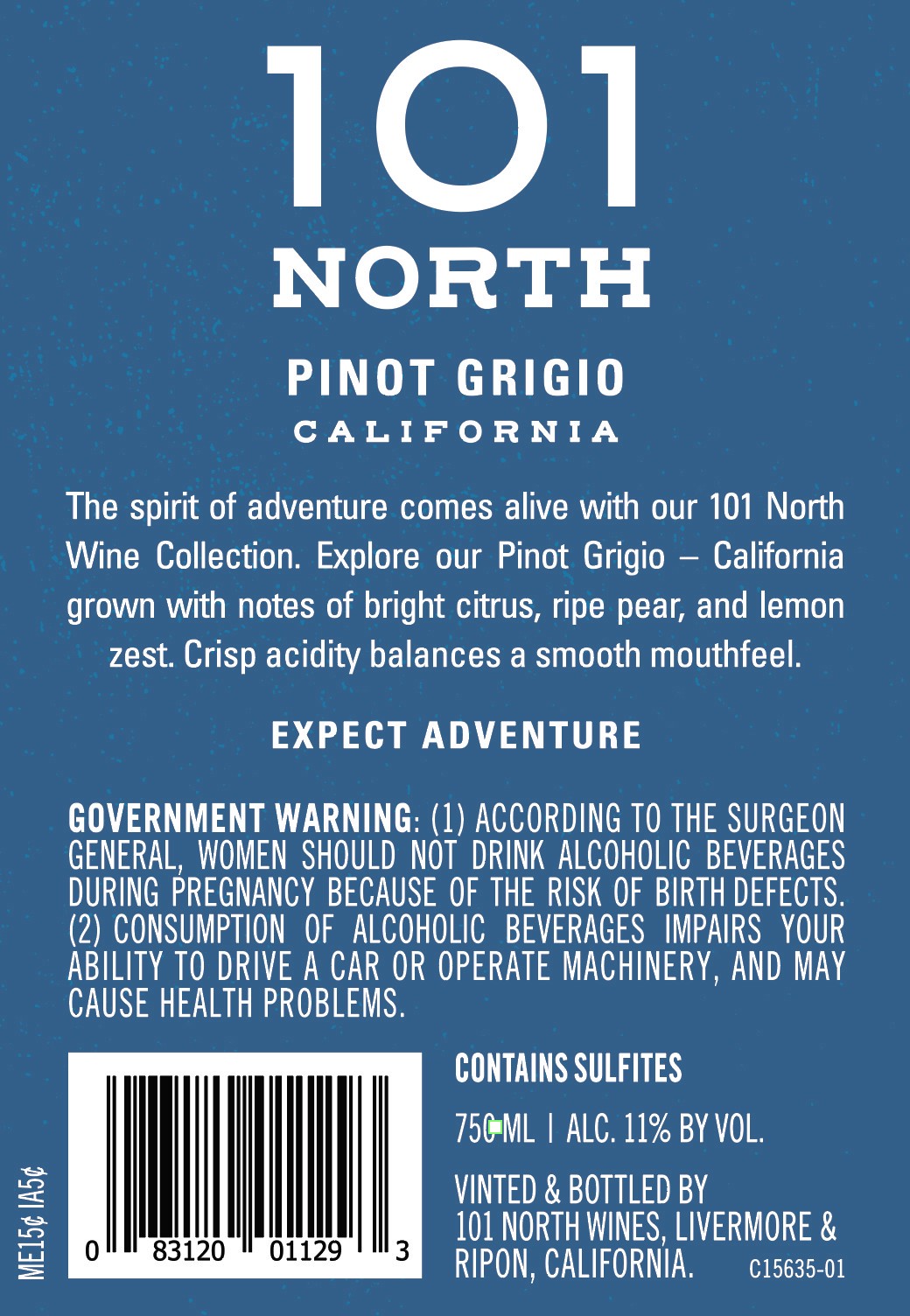 slide 4 of 4, 101 North Pinot Grigio California Wine, 750mL Bottle, 11% ABV, 750 ml