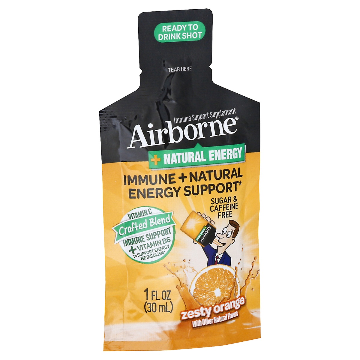 slide 2 of 9, Airborne Plus Natural Energy Liquid Shot with Vitamin C - Zesty Orange, 1 oz