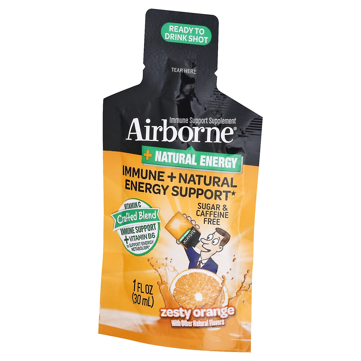 slide 3 of 9, Airborne Plus Natural Energy Liquid Shot with Vitamin C - Zesty Orange, 1 oz