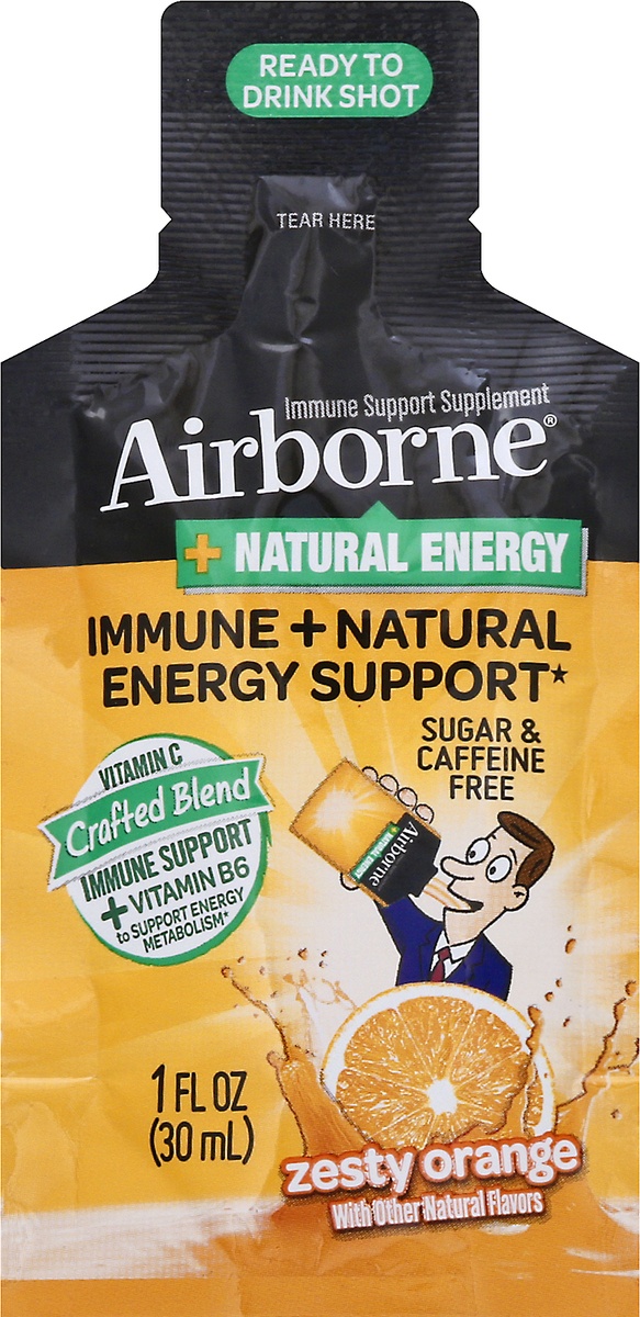 slide 6 of 9, Airborne Plus Natural Energy Liquid Shot with Vitamin C - Zesty Orange, 1 oz