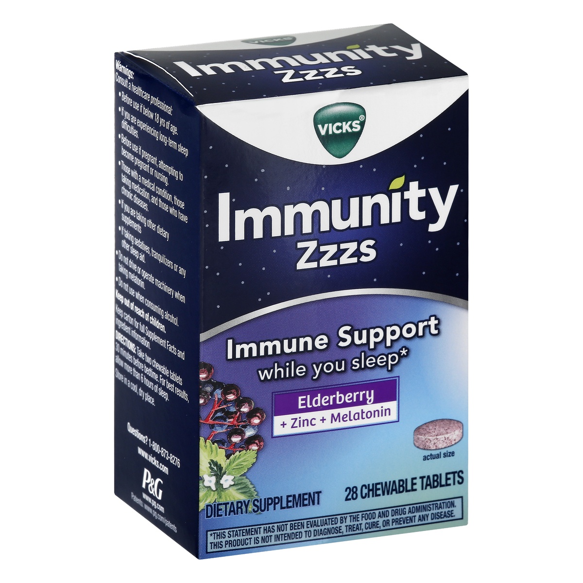 slide 5 of 9, Vicks Chewable Tablets Elderberry Immunity Zzzs 28 ea, 28 ct