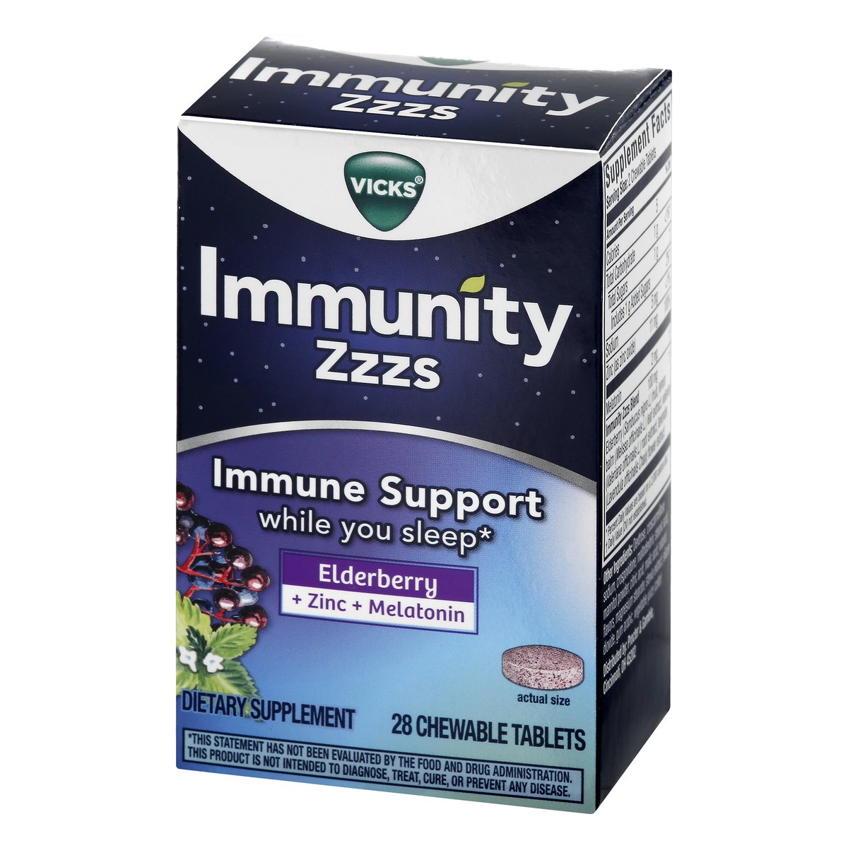 slide 7 of 9, Vicks Chewable Tablets Elderberry Immunity Zzzs 28 ea, 28 ct