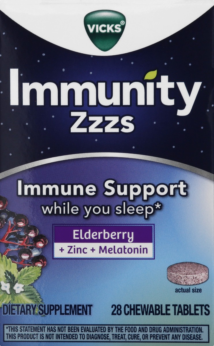 slide 9 of 9, Vicks Chewable Tablets Elderberry Immunity Zzzs 28 ea, 28 ct