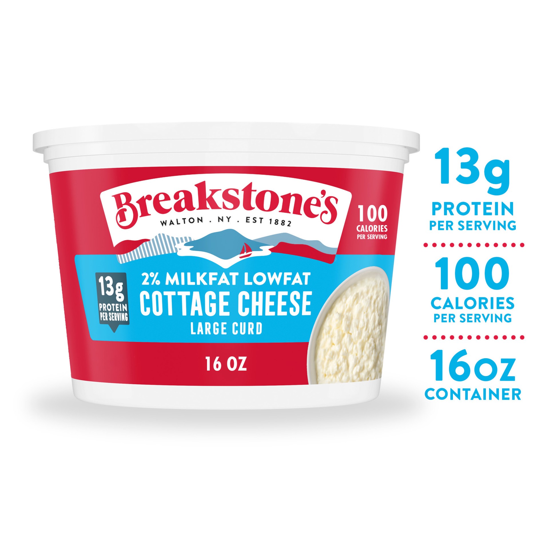 slide 1 of 10, Breakstone's Lowfat Large Curd Cottage Cheese with 2% Milkfat, 16 oz Tub, 16 oz