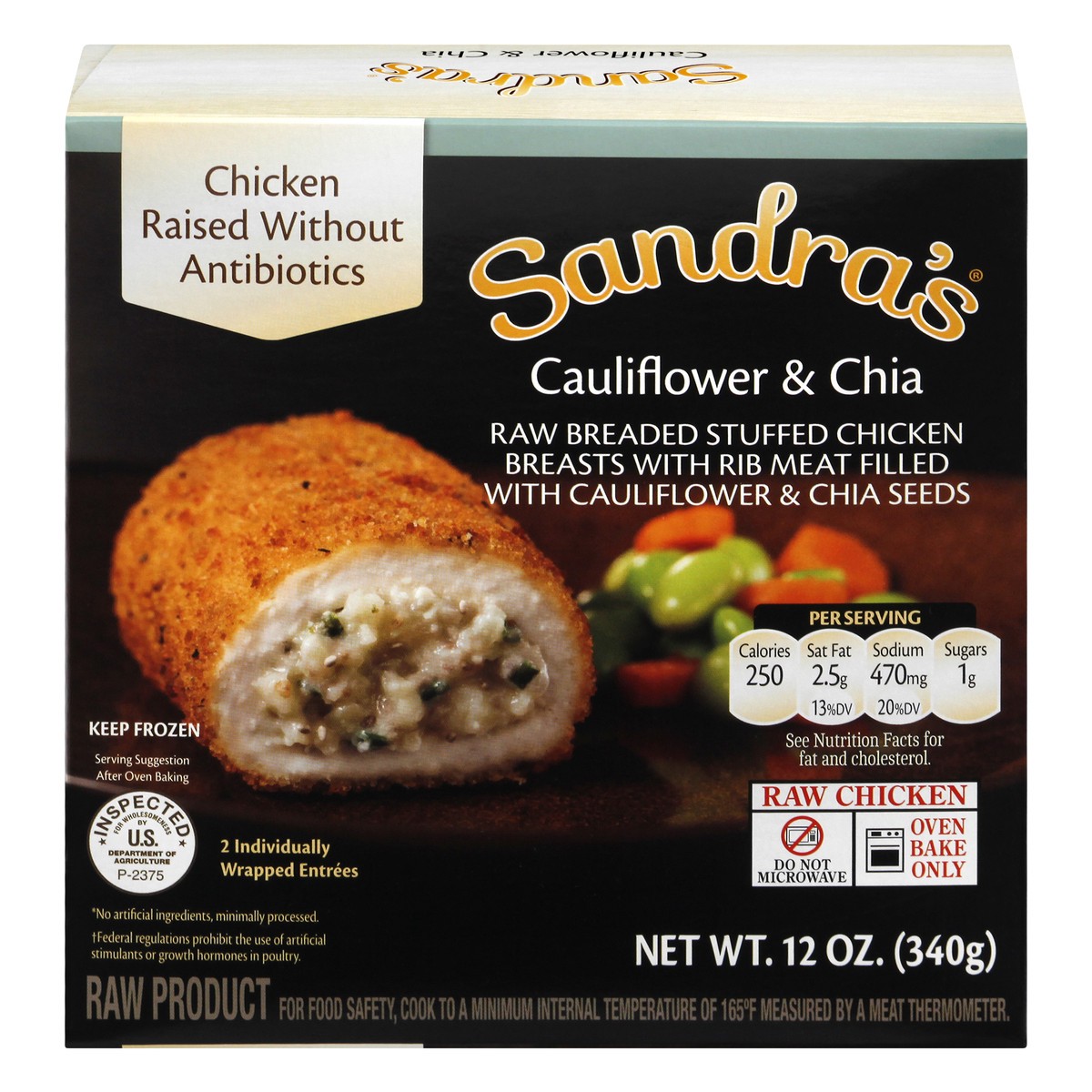 slide 1 of 12, Sandra's Cauliflower & Chia Stuffed Chicken Breasts, 4 EA, 4 ct