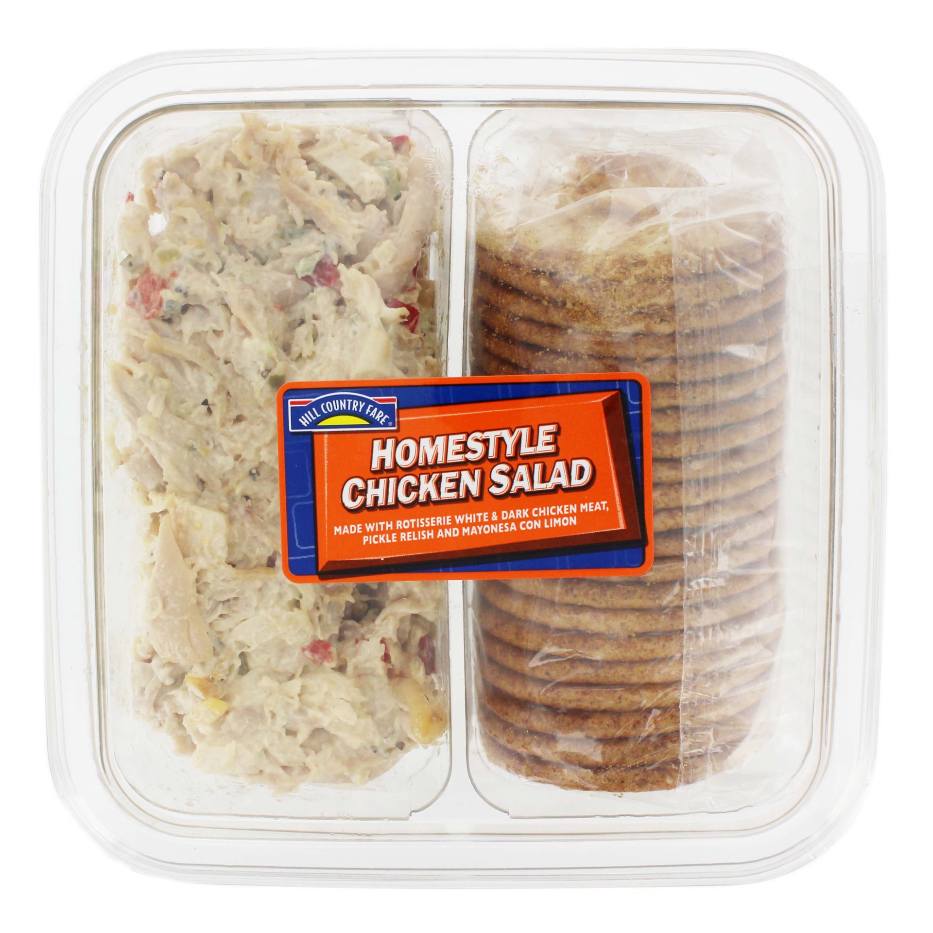 slide 1 of 1, Hill Country Fare Snack Tray - Homestyle Chicken Salad & Wheat Crackers, 16 oz