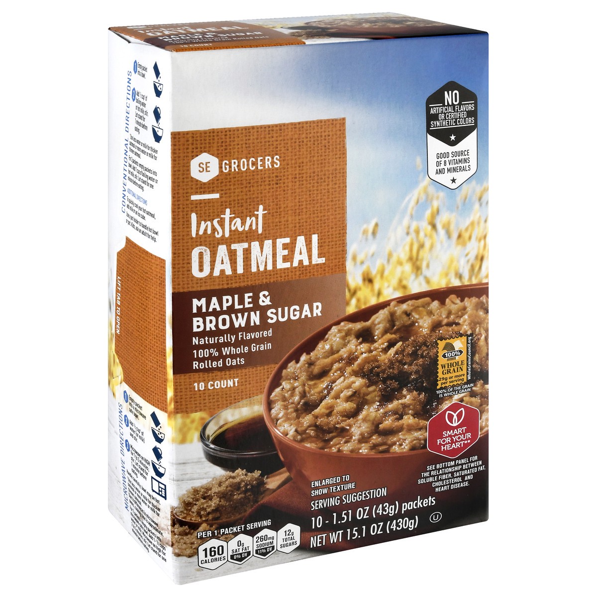 slide 9 of 9, SE Grocers Oatmeal Instant Maple & Brown Sugar, 15.1 oz