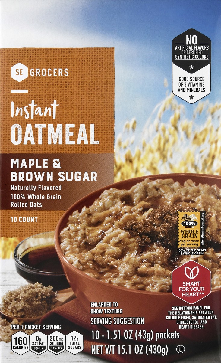 slide 3 of 9, SE Grocers Oatmeal Instant Maple & Brown Sugar, 15.1 oz