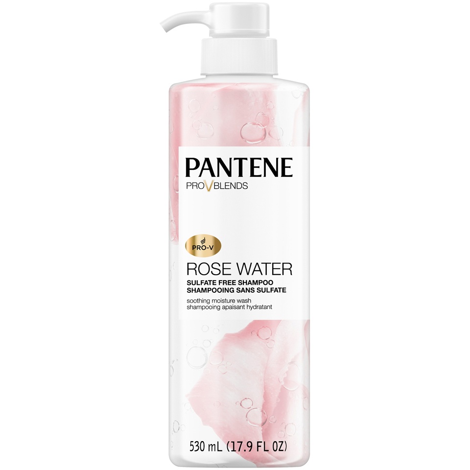 slide 1 of 1, Pantene Pro-V Blends Rose Water Sulfate-Free Soothing Moisture Wash Shampoo Dye-Free and Paraben-Free Shampoo, 17.9 fl oz