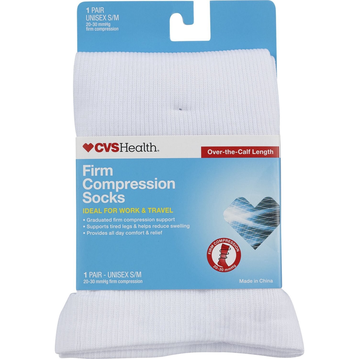 Cvs Firm Compression Over-The-Calf Length Socks, S/m, White | Shipt