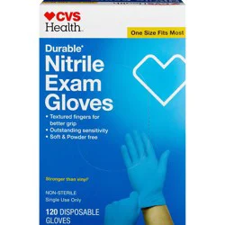 Cvs Durable Nitrile Exam Disposable Gloves, One Size Fits Most, 120 Ct