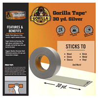 slide 16 of 17, Gorilla Tape, Silver 1.88 Inch, 30 yds, 30 yd