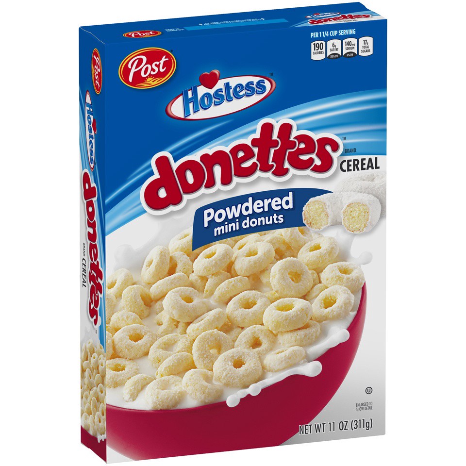 slide 4 of 8, Post Hostess Donettes Powdered Mini Donuts Cereal, 11 oz