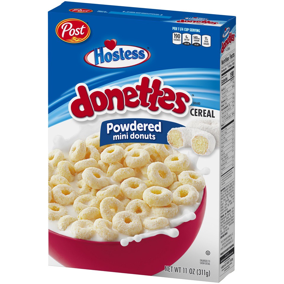 slide 8 of 8, Post Hostess Donettes Powdered Mini Donuts Cereal, 11 oz